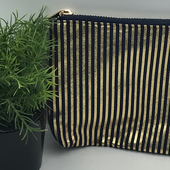 NWOT Merangue Black & Gold Striped Make Up Bag - Picture 7 of 8